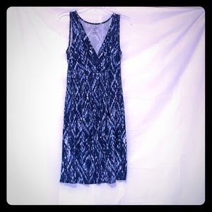 Blue and White Geometric Surplice Sleeveless Dress